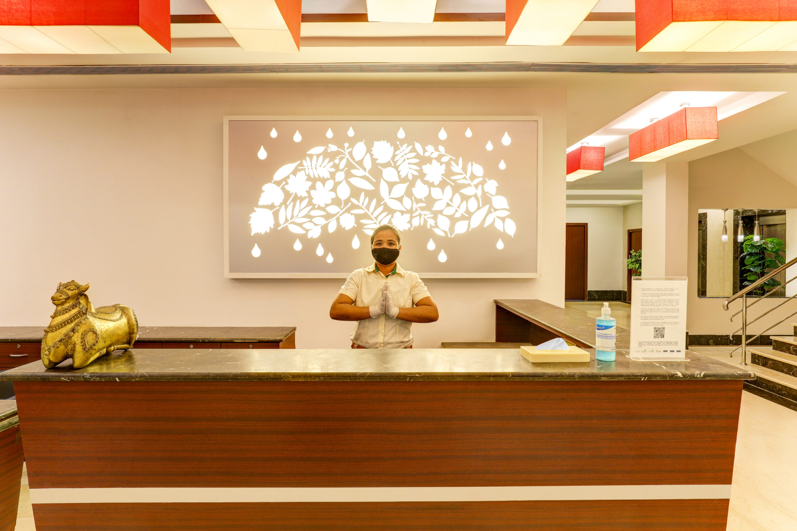 Staff Hygiene – At reception in mask & glove